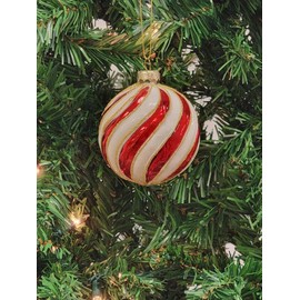 Wizardi Glass Christmas Ornament Red and White Striped Candy Ball F07M7-19-LH76-2201