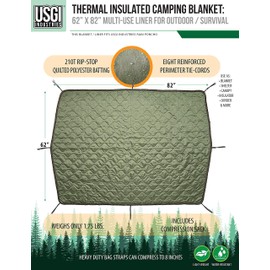USGI Industries Military Woobie Blanket | Thermal Insulated Camping Blanket, Poncho Liner | Large, Portable, Insulation, Water-Resistant, for Hiking, Survival | Compression Carry Bag
