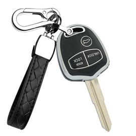 HIBEYO TPU Key Fob Cover for Mitsubishi Lancer EX Evolution Grandis Outlander Triton Pajero ASX Accessories with Keychains 3 Button Key Shell Cover Smart Key Protector-Black