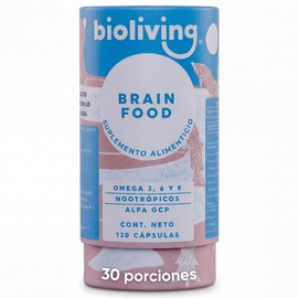 Brain Food Bioliving | Suplemento con Nootrópicos Naturales y Omegas 3, 6 y 9 | Con Alfa GCP, Ginseng y Resveratrol | 120 Cápsulas | Apoyo Cognitivo D