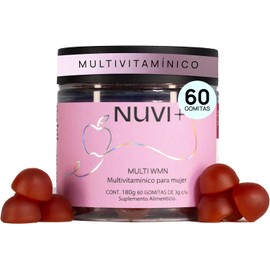 NUVI+ Multivitamínico en gomita para mujer Libre de complejo B Suplemento alimenticio 100% natural, vegano y sin azúcar MULTI WMN, 60 gomitas sabor cereza-açaí
