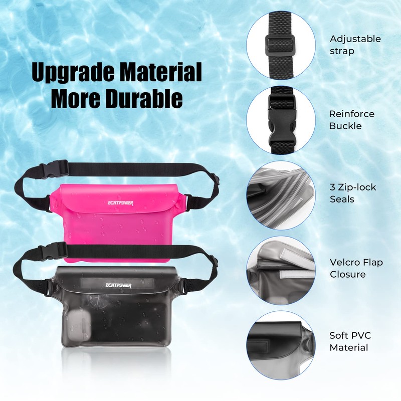 2-Pack Waterproof Pouch Bag with Waist Strap, Pink and black,