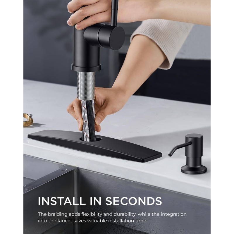 FORIOUS Black Kitchen Faucets with Soap Dispenser, Kitchen Faucet with