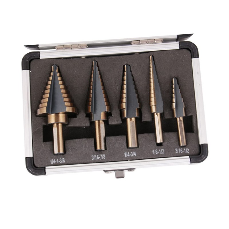 TEHAUX 5pcs Step Drill Bit Set Multiple Hole Drill Bit