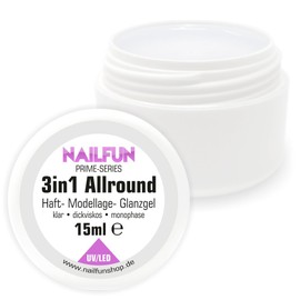 15 ml 3-in-1 Prime Allround Nail Gel, Monophase Gel, Clear Thick Viscose, Low Acid/Self-Smoothing, Can be Used as Bonding Gel and Finish Gel, UV and LED Hardening