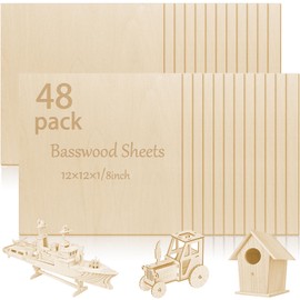 48 Pcs Basswood Sheets Plywood, 12 x 12 x 1/8 Inch - 3mm Thick Unfinished Wood Board for Crafts for Laser Cutting & Engraving, School DIY Projects, Painting, Fretwork, CNC Cutting, and Wood Burning