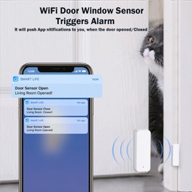 WiFi Door Sensor Window Detector: Smart Window Contact Sensor, Wireless Magnetic Door Open Detector with Free Notification Alerts, Compatible with Alexa Google Assistant (1-Pack)