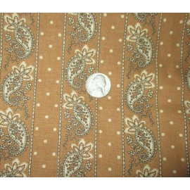 Springs Creative 1/2 yd ~  Vintage Golden brown paisley stripe  Cotton  fabric ~ era 1943