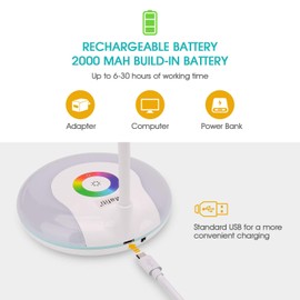 mafiti LED Desk Lamp Cordless Rechargeable Battery Operated Table Light Adjustable Gooseneck Dimmable Touch Control Color Changing RGB Eye-Caring Base Night Light for Kids with USB Charging Cable