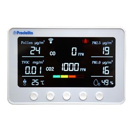 PRODOLITA 8 in 1 Indoor Air Quality Monitor Smart IAQ Monitor for Pollen, TVOC, PM2.5, PM1.0, Temperature and Humidity, Wi-Fi Enabled App, 5G Wi-Fi