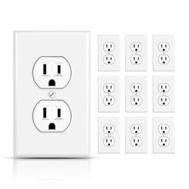 TOPELER Duplex Wall Receptacle Outlet, 15A Standard Electrical Outlets for Commercial and Residential, Non-Tamper Resistant Outlets w/Plate, 2 Pole 3-Wire, Self-Grounding, UL Listed, White, 10 Pack