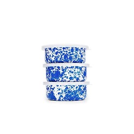 Enamelware 3 Piece Storage Bowls w/Lids - Blue Marble