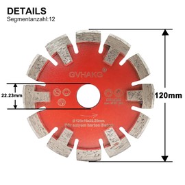 GVHAKG Tuck Point Diamond Milling Cutter, V-Segment Extremely Sharp for Very Hard Screed, Very Hard Concrete Floors and Removal, Segment Width 16 mm, Segment Height 12 mm, Premium Quality (120 x 16 x