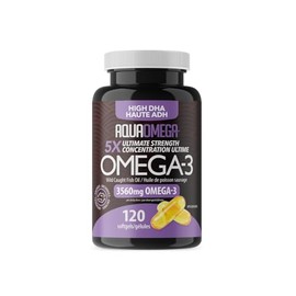 AquaOmega 5X Ultimate Strength High DHA Supplement, Omega 3 Supplements with EPA & Vitamin D, Wild Caught Fish Oil Omega 3 Fatty Acids for Women & Men, Omega3 Fish Oil Supplement Made in Canada, 120 Softgels