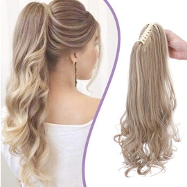 Silk-co Ponytail Extensions, Braid Hairpiece, Clip-In Ponytail Extensions (Straight to Wavy), Soft Natural Hair Extensions with Clip, 45 cm - 150 g, # Honey Blonde & Bleach Blonde