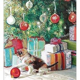 Woodmansterne Charity Christmas Cards - Cat playing with a Bauble - Eco-Friendly and Recyclable - Pack of 5 Cards