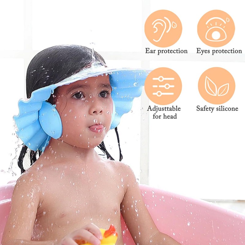 2 Pcs Adjustable Baby Bath Cap, Soft Waterproof Shampoo Visor