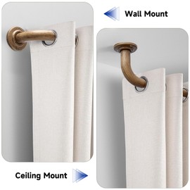 Wood Curtain Rods for Windows: 1 Inch Diameter Heavy Duty Adjustable Curtain Rod 32" to 45", Wood Grain Pattern Blackout Wrap Around Window Rod for Indoor and Outdoor,Room Darkening Drapery Rods