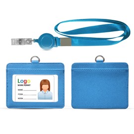 HYCOPROT - Soporte para tarjetas de identificación con cordón de alta resistencia, retráctil, de piel sintética, vertical, horizontal, con 1 ventana de identificación transparente y 1 ranura para