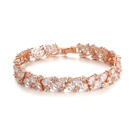 EVER FAITH Wedding Cubic Zirconia Tennis Bracelets for Bride, White Gold Plated Teardrop Rhinestone Bridal Bracelet for Women Prom