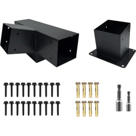 Pergola Slanted Roof Bracket kit,3-Way 15-Degree Right Angle Corner Bracket with Wall Mount Post Base for 4x4 (Actual:3.5“x3.5") Lumber for Pergolas/Gazebos,Porchs - 2Pack…