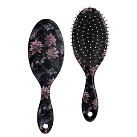 Miwasion Detangler Hair Brush,Glide Through Tangles with Ease,Cute Detangling Hair Brushes,Ease For Girls,Women,Men,Wet & Dry Hair (Black Pink Flowers)