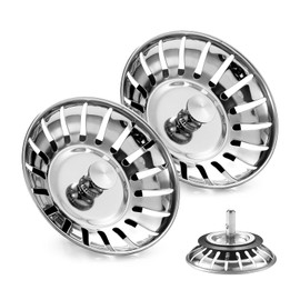 Kitchen Sink Drain Filter Stainless Steel with Handle, Anti-Clogging Kitchen Sink Plug, Quick Drain Odor, for US Standard 3.14inch Drain Pipe (2 Pieces)