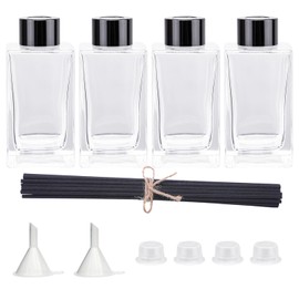 Agidea 4PCS Empty Glass Fragrance Reed Diffuser Bottles, Refillable Diffuser Bottles with 20pcs Reeds Sticks & Black Caps & Funnel, Diffuser Jars for Home Oil Fragrance Decoration (100ML)