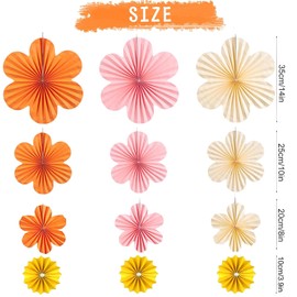 Papierblumen zum Aufhängen, Frühlingsdeko, 12 Stück Papierfächer Deko Rosa Orange Gelb Weiß, Papierblumen für Geburtstagsfeiern, Zusammenkünfte, Hochzeiten, Abschlussfeier, Tischdeko, Baby Shower