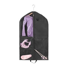 Children's Garment Bag, Foldable Children's Garment Bags with 5 Pockets, Garment Bags for Suit with Zip, Breathable Garment Cover for Dancers, Clothes Cover for Travel, Storage, Dancers (Black)