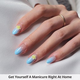 BTArtbox Press On Nails Short Ombre - Flower Mandal Nails for Sticking with Glue for Women, Opaque Artificial Nails in 16 Sizes - 32 Stick On Nails Kit, Garden Party