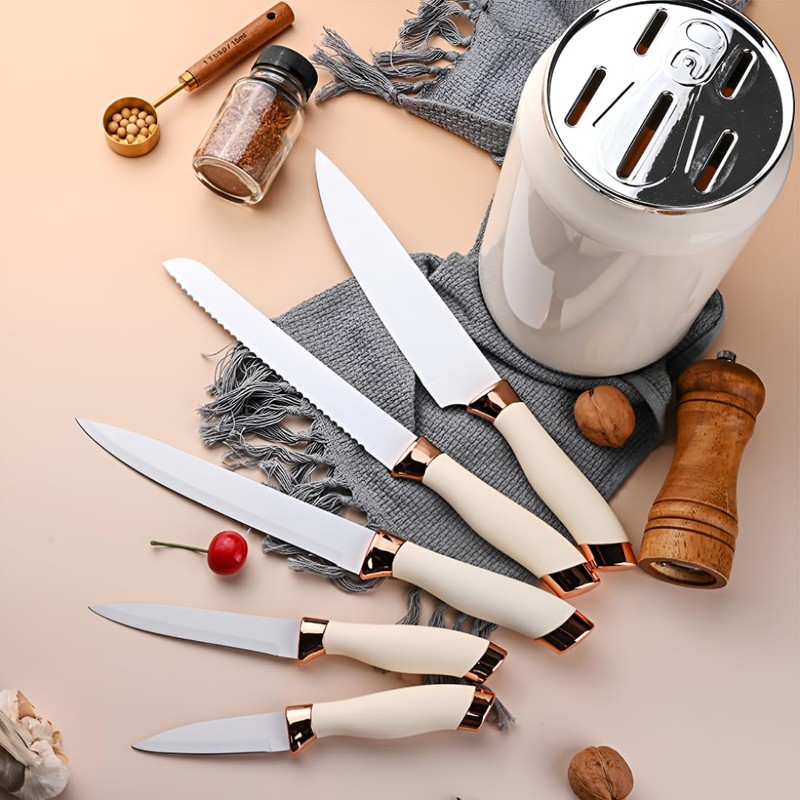 HENLUTUO 6-Piece White Kitchen Knife Set with Non-Slip Silicone Handle｜5