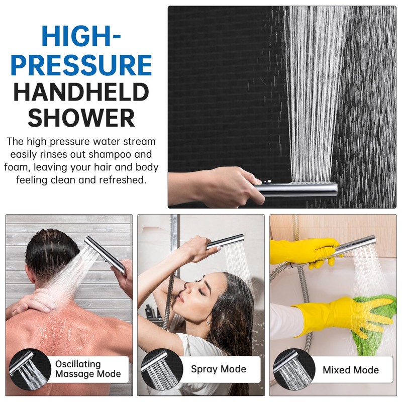 G-Promise All Metal Rain Shower Head with Massage Mode Handheld
