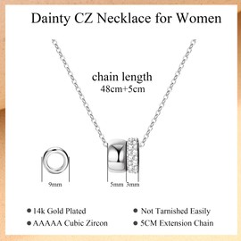 Dochais CZ Pendant Necklace Women's - 14K Gold Plated Adjustable Sparkling Zircon Chain with Double Circle, Fashion Jewellery Gifts for Women and Girls, 48 + 5 cm, Brass