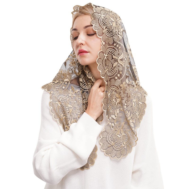 Spanish Mantilla Gold Chaple Veil Traditional Catholic Mass Church Head