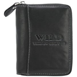 WILD THINGS ONLY !!! Men's Wallet with Zip - Leather Wallet with RFID Protection & Gift Box, black, Portrait