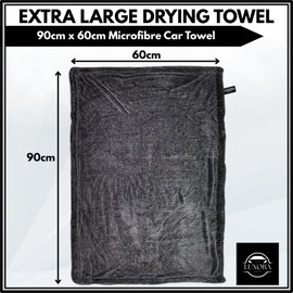 Car Drying Towel Extra Large 90cm x 60cm 1400 GSM Twisted Loop Microfibre - Charcoal Drying Towel Car Detailing, Double-Sided Edgeless Design, Super Absorbent, Durable Machine Washable and Lint-Free
