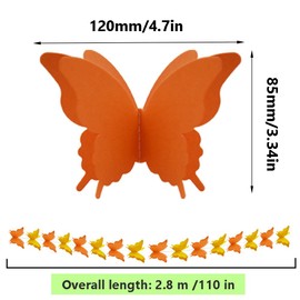 Hocansen Pack of 4 Paper Butterfly Banner, 2.8 mm, 3D Butterfly Garland, Hanging Decorative Butterfly Banner, Bunting Garland for Wedding, Birthday, Party Decor (Orange/ZHD)