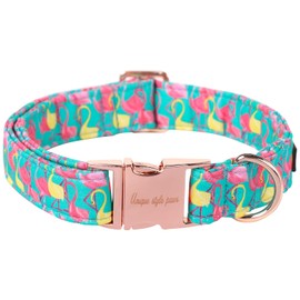 Cute Flamingo Summer Dog Collar, Unique Style Paws Green Pet Collar Adjustable Girl Dog Collar with Metal Buckle for Small Medium Large Dogs