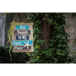 Moslion The Beach Is My Happy Place Garden Flags Double Sided Sea Sand Starfish on Wooden Sign Yard Flag 12.5x18 Inch Burlap Banners Home Decorative Outdoor Villa