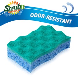 SCRUBIT Multi-Use Scrub Sponge – Non-Scratch Kitchen Sponges for Dishes, Pots & Pans - Heavy Duty & Odor-Free Rippled Scrubbing Pad, Designed for Tough Cleaning Jobs, 6 Count