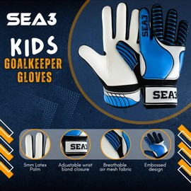 SEA3 Unisex Kids Boys Children's Junior Football Goalkeeper Sports Soccer Training Goalie Gloves, Blue - Size 7: S and M Adult
