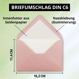 75 envelopes old pink (pink) - DIN C6 - lined with white tissue paper - 100 g m² - 11.4 x 16.2 cm - wet glue -