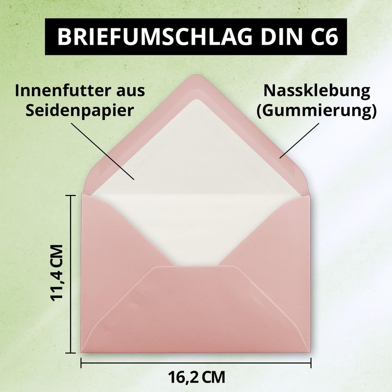 75 envelopes old pink (pink) - DIN C6 - lined