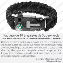 Mercader Digital Paquete De 10 Pulsera Supervivencia Táctica Paracord Mayoreo