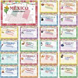 Pasimy 21 Pcs Spanish Language Country Posters Bulk Spanish Speaking Classroom Decorations Latin American Hispanic Heritage Month Educational Learning Materials for Teacher School Bulletin Board Wall