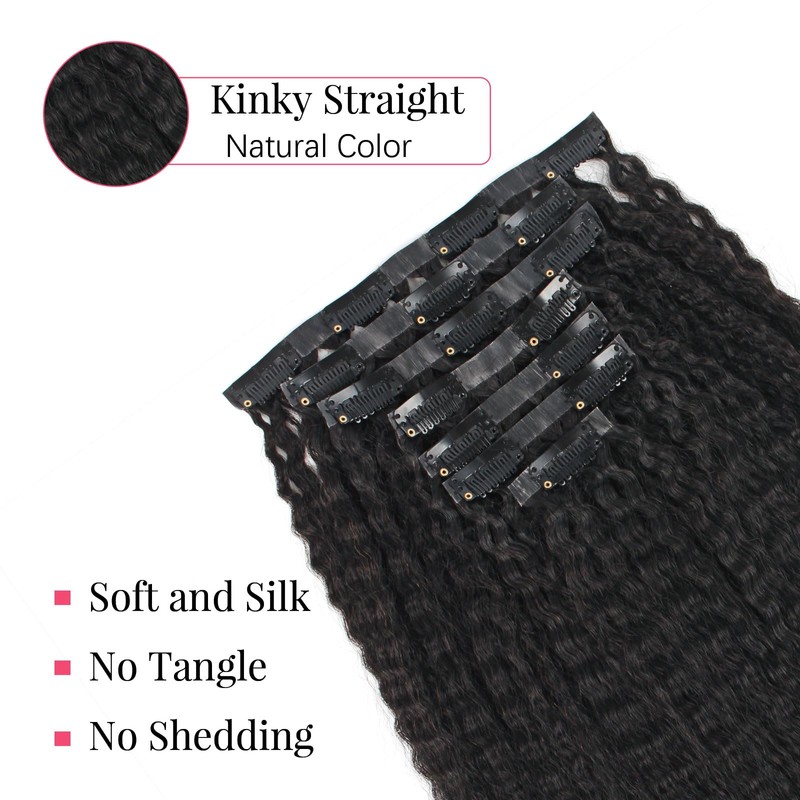 Sassina Seamless Kinky Straight Hair Clip ins 16inch 120g Natural