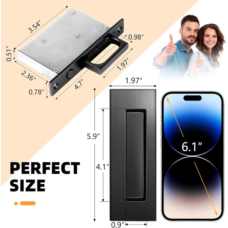 Lipshome Pocket Door Hardware - Pocket Door Pull, Recessed Flush