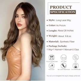 Esmee Long Wavy Blonde Brown Wig Wigs Lace wig Women Wigs, Natural Waves Everyday Hair Synthetic Lace Wig Middle Section Natural Synthetic Hair Heat Resistant Wig Everyday Party Cosplay