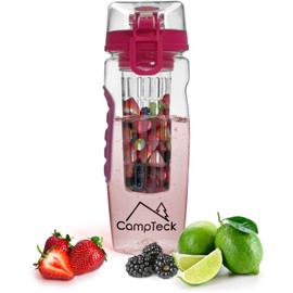 CampTeck U4277 1 Litre 1000 ml Bottle Fruit Infuser Water Bottle (BPA-Free Tritan Plastic) with Leak-Proof Lid, Closure and Carry Handle - Pink